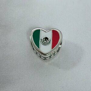 Pandora Love Mexico Flag Charm Heart Bead Charm Travel, S925 Silver Jewelry